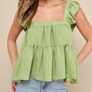 Lulus Amazingly Sweet Green Ruffled Peplum Tank Top - Size S